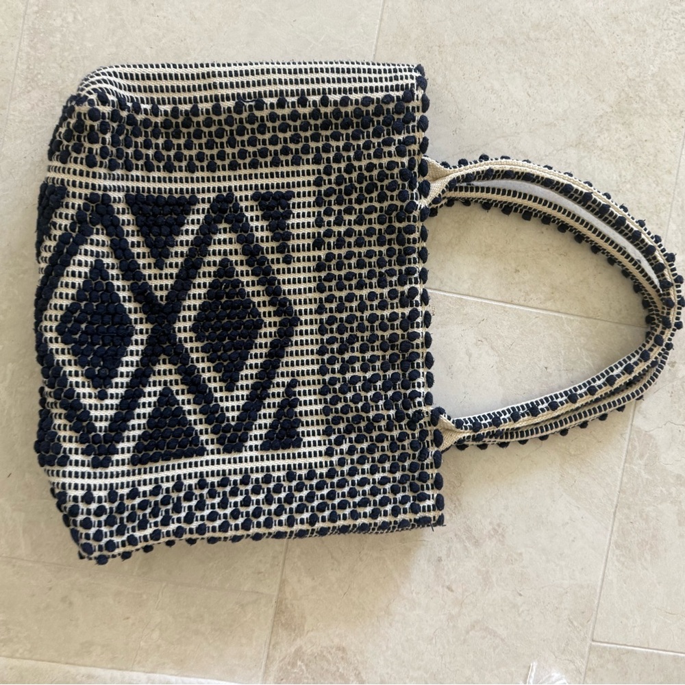 Handwoven Black and Cream Geometric Tote